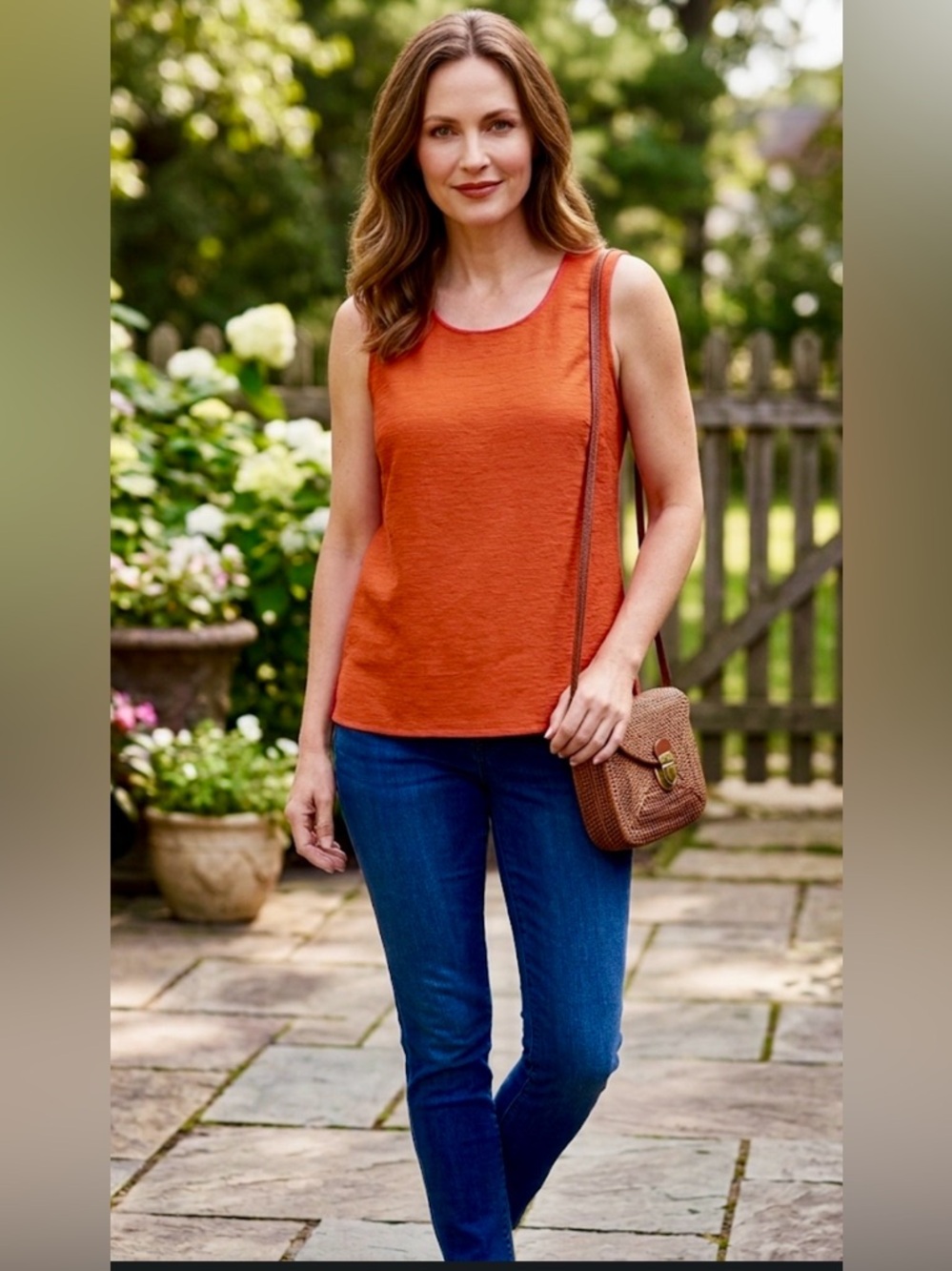 Vintage Sag Harbor 100% Silk Tank Top - Orange with Magenta Interior - Size 14